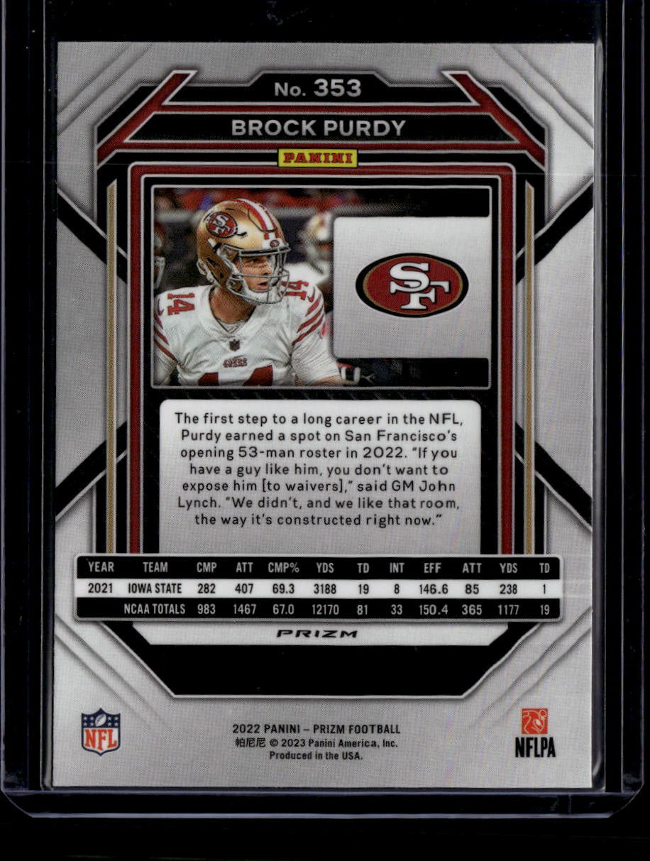 DELETE 180848 2022 Panini Prizm Prizms Green Refractor 353 Brock Purdy Rookie