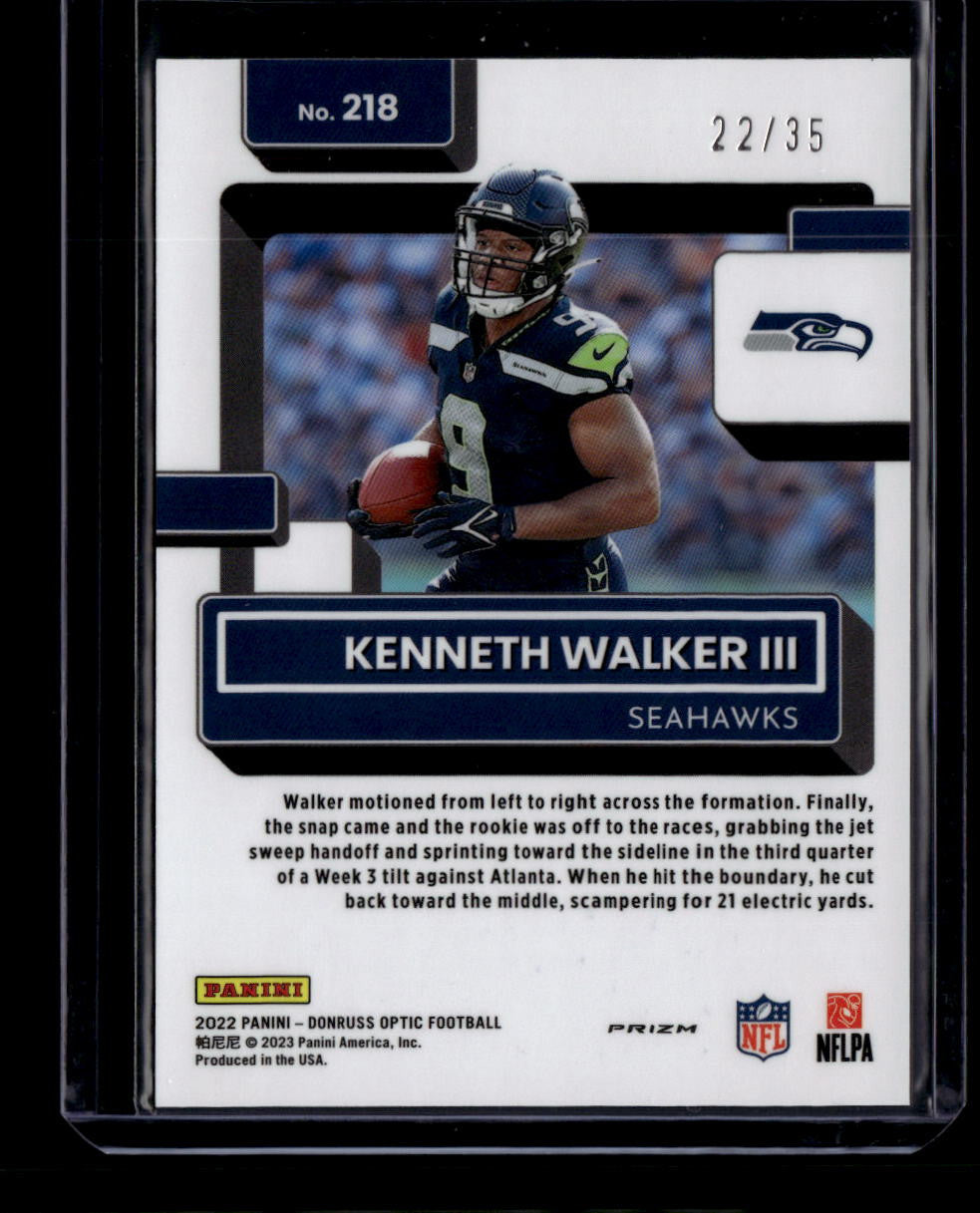 DELETE 180853 2022 Donruss Optic Lime Green Refractor 218 Kenneth Walker RR Rated Rookie 22/35