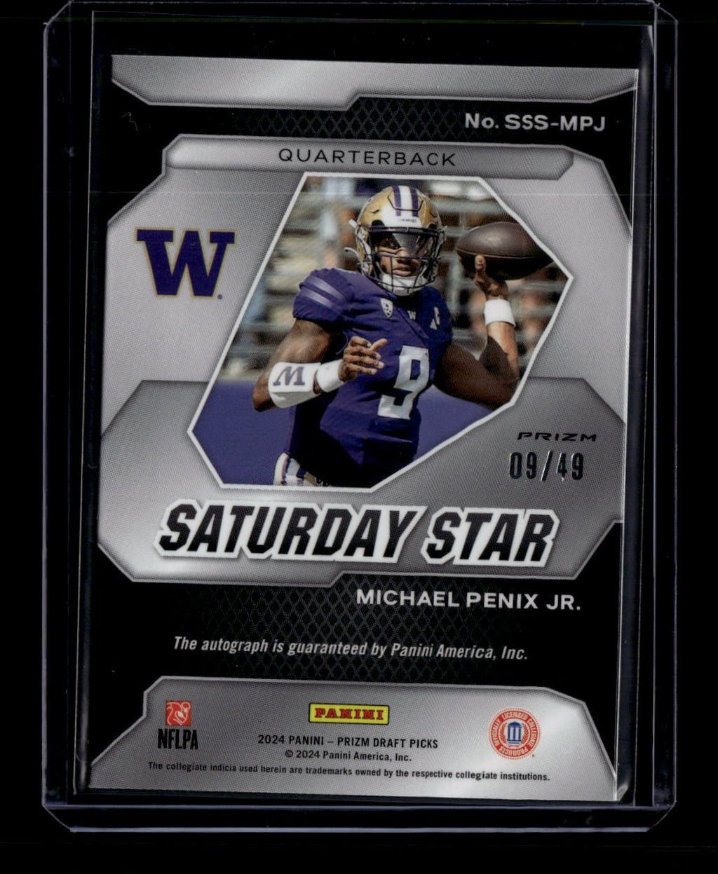 DELETE 180864 2024 Panini Prizm Draft Saturday Star Signatures Michael Penix Jr. RC Auto 9/49