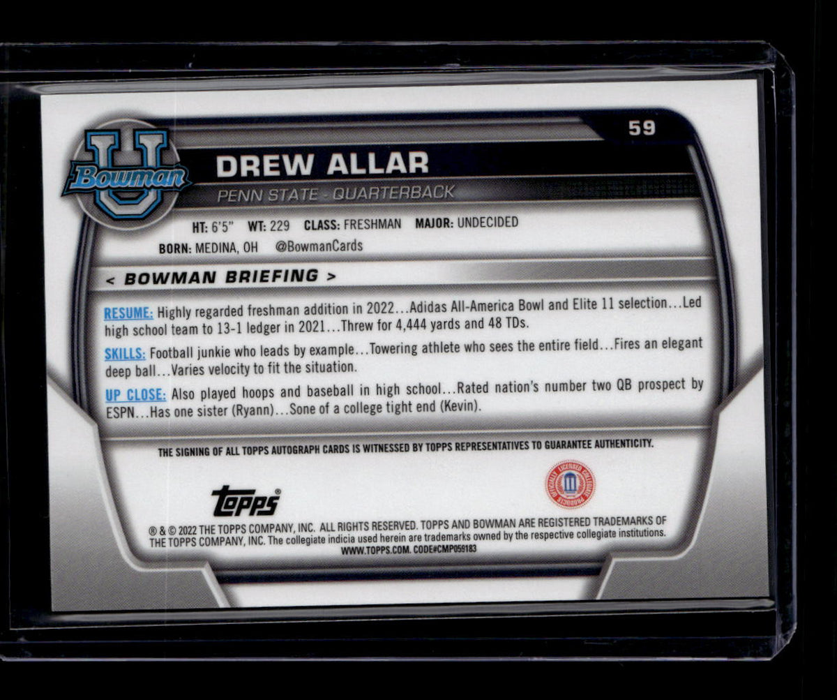 DELETE 180865 2022 Bowman Chrome University Autographs 59 Drew Allar Rookie Auto