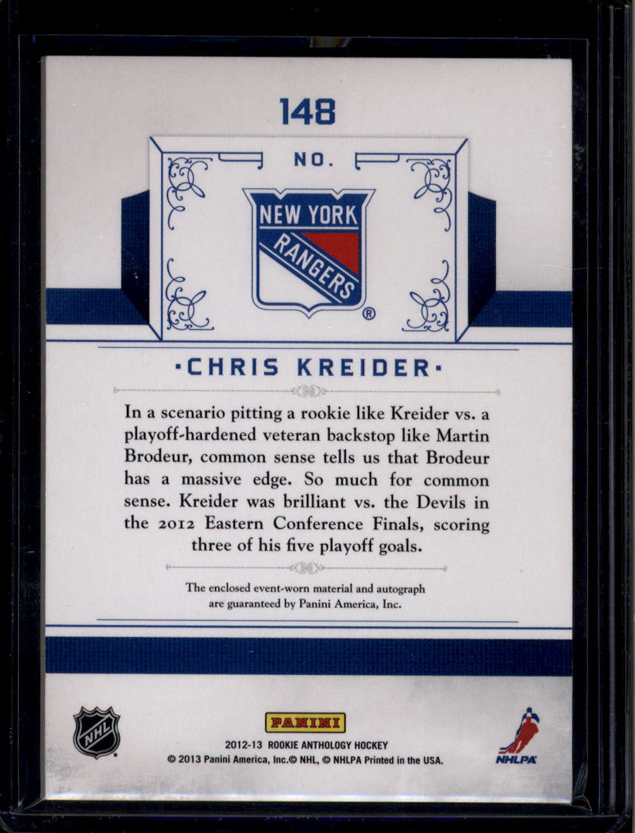 DELETE 180877 2012-13 Panini Rookie Anthology 148 Chris Kreider Rookie Jersey Auto 150/199