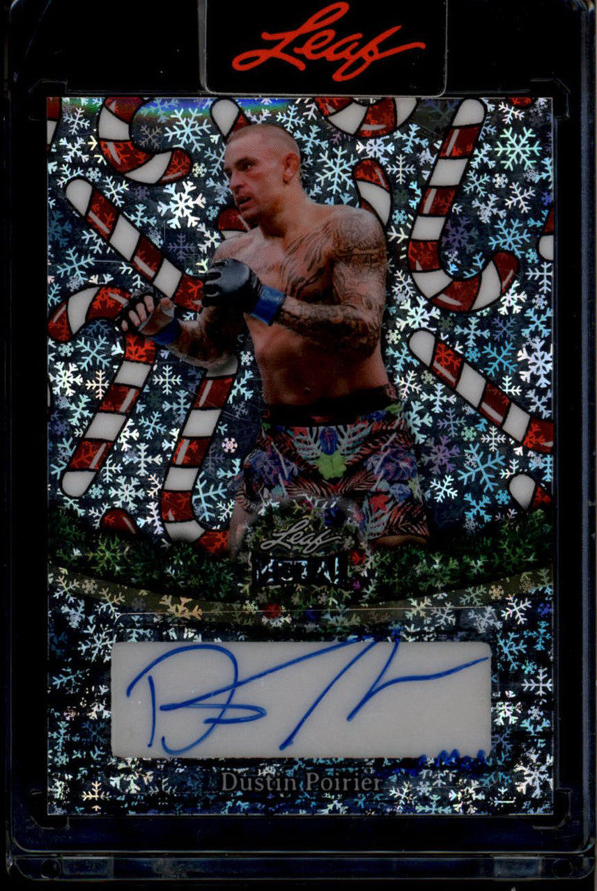 DELETE 180890 2025 Leaf Metal Happy Holidays Candy Cane Snowflake Dustin Poirier Auto 4/15