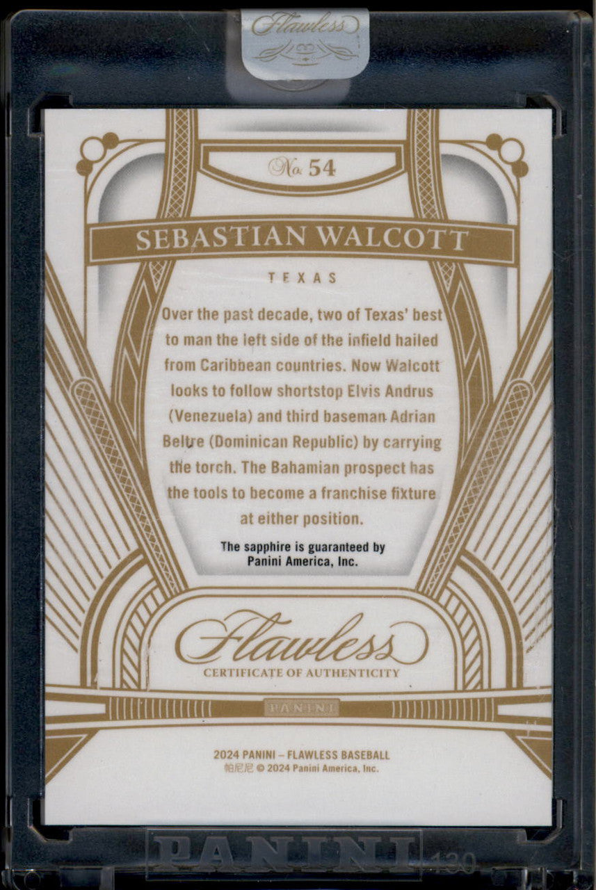 DELETE 180891 2024 Panini Flawless Sapphire Diamond 54 Sebastian Walcott RC Sapphire Gem 11/15