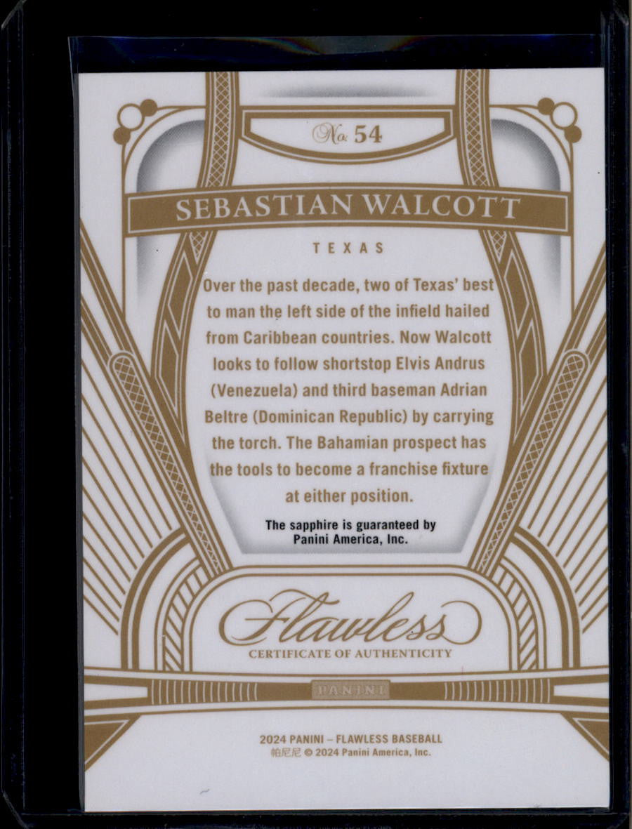 DELETE 180892 2024 Panini Flawless Sapphire Diamond 54 Sebastian Walcott RC Sapphire Gem 1/15