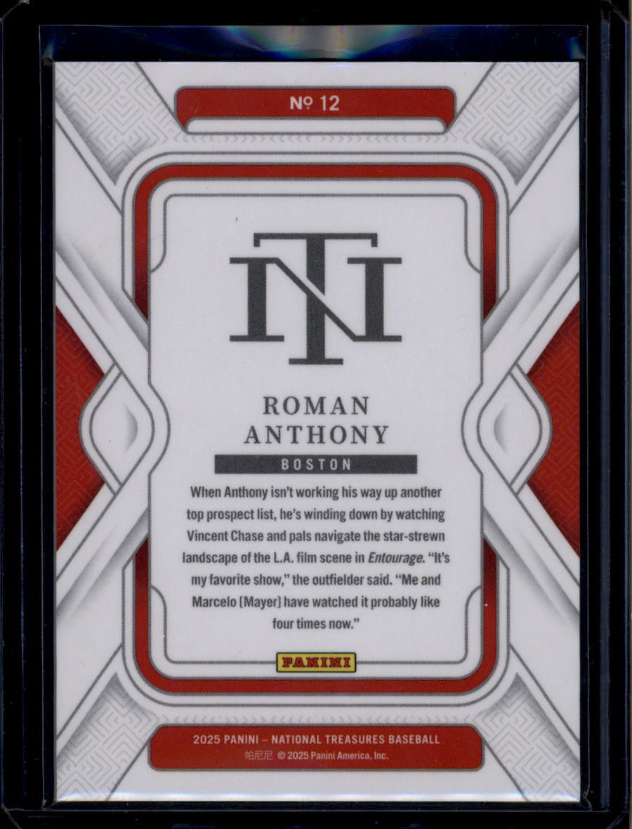 DELETE 180893 2025 Panini National Treasures Red 12 Roman Anthony Rookie 49/75
