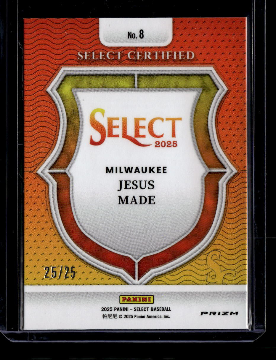 DELETE 180896 2025 Select Select Certified Tie Dye Prizms Refractor 8 Jesus Made Rookie 25/25