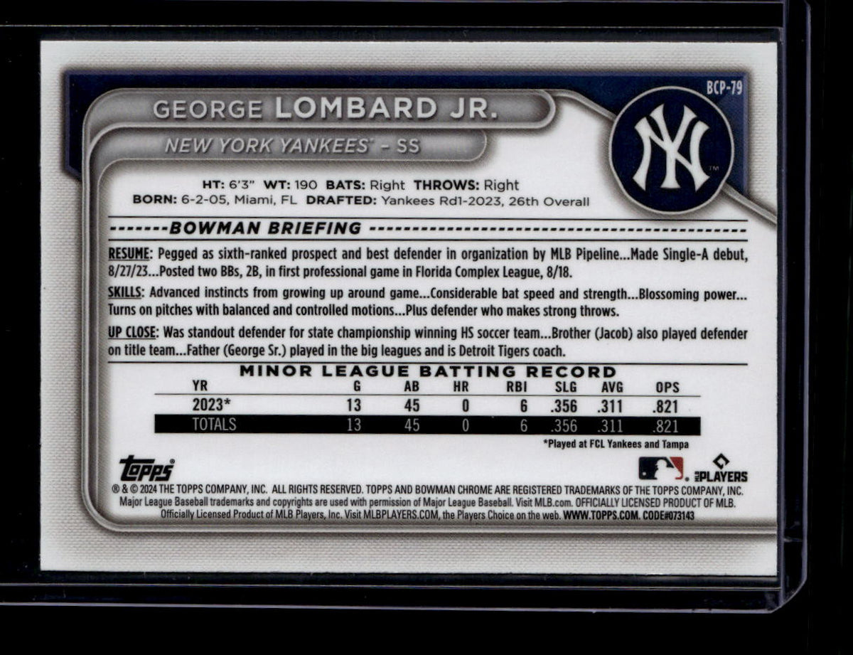 DELETE 180899 2024 Bowman Chrome Prospects Mini-Diamond Refractor bcp79 George Lombard Jr. RC