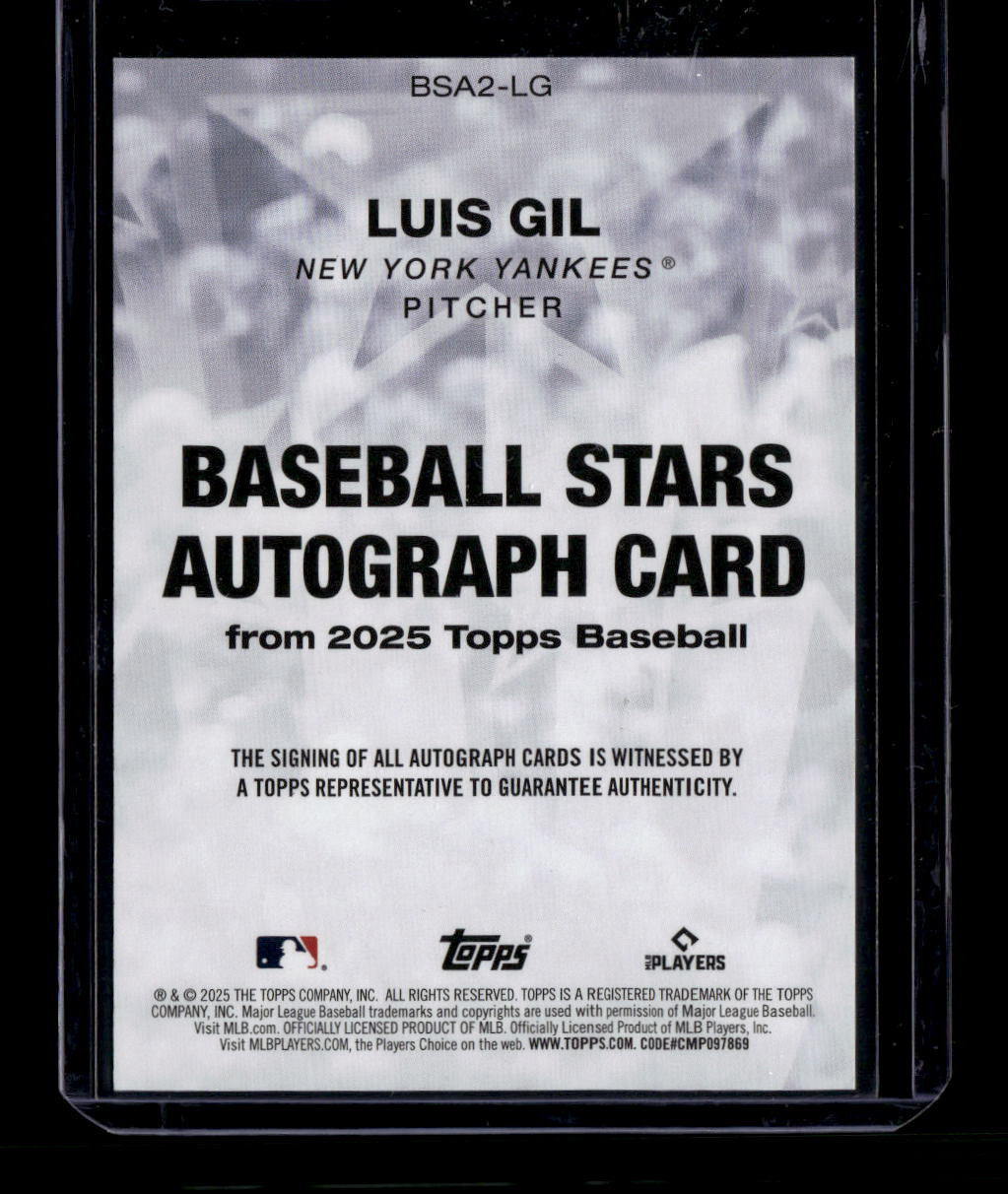 DELETE 180909 2025 Topps Baseball Stars Autographs Orange bsa2lg Luis Gil Auto 21/25