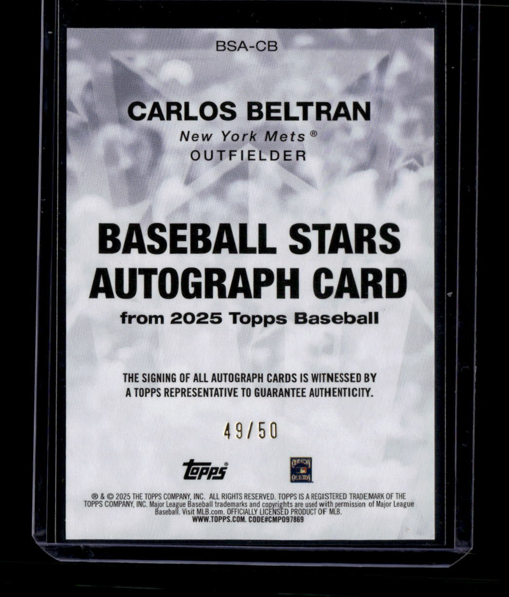 DELETE 180911 2025 Topps Baseball Stars Autographs Gold BSACB Carlos Beltran Auto 49/50