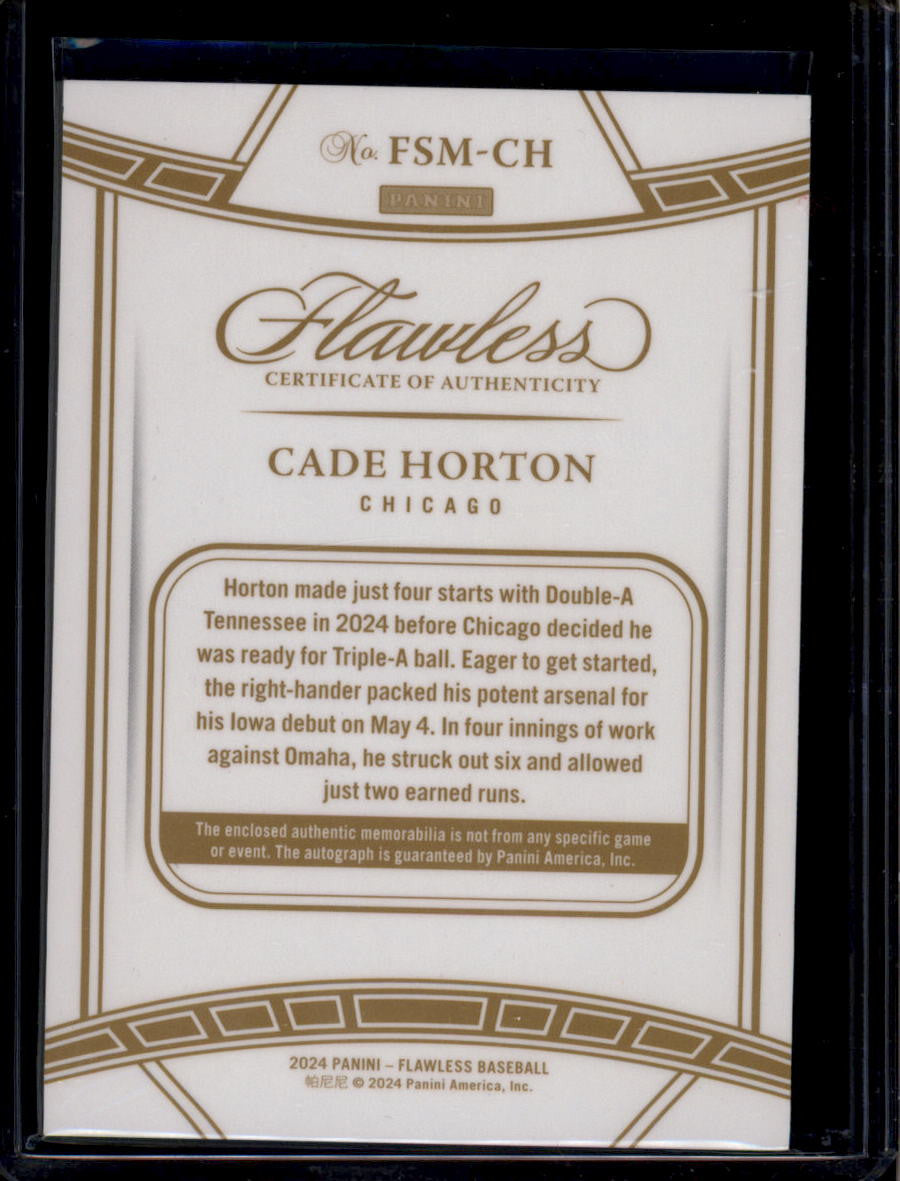 DELETE 180917 2024 Panini Flawless Flawless Signature Materials Cade Horton RC Patch Auto 8/25