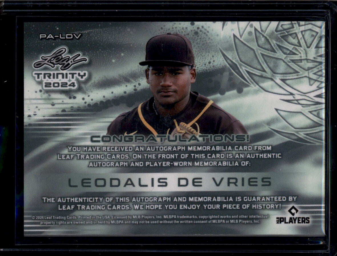 DELETE 180918 2024 Leaf Trinity Autographs Platinum PALDV Leo De Vries Rookie Patch Auto 19/49