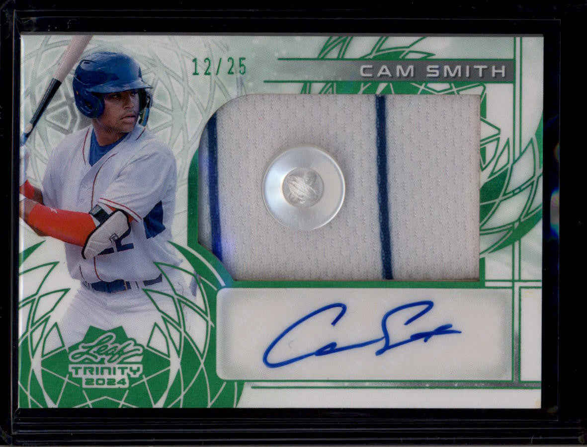 DELETE 180919 2024 Leaf Trinity Autographs Green Cam Smith Rookie Button Jersey Auto 12/25