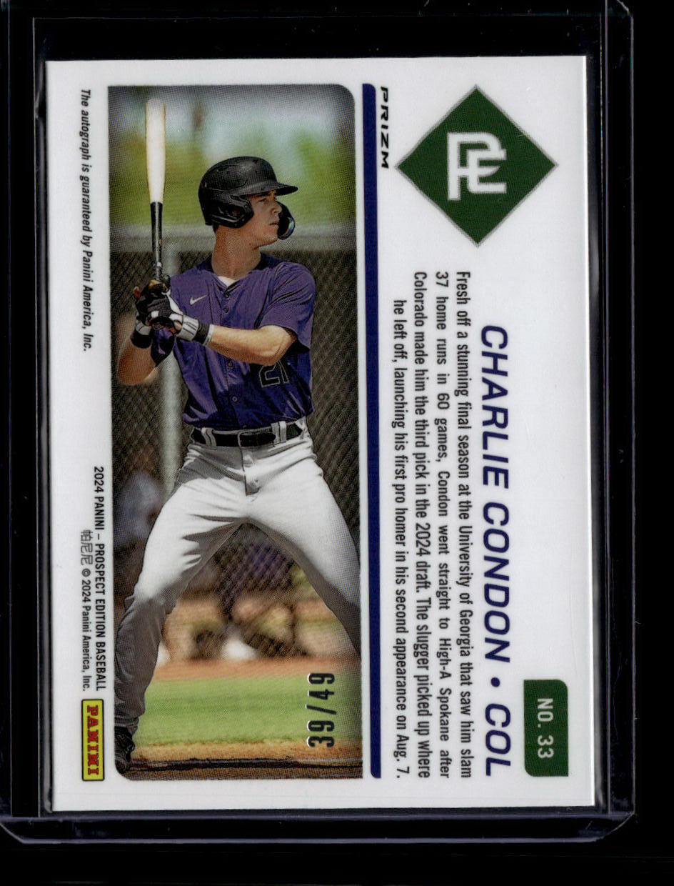 DELETE 180926 2025 Panini Prospect Edition Signatures Prizms Purple Charlie Condon RC Auto /49