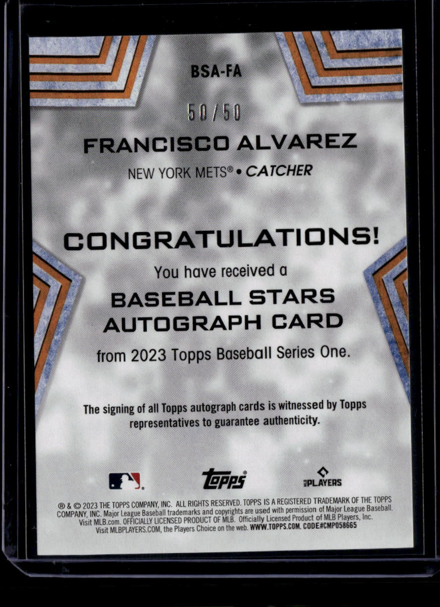 DELETE 180936 2023 Topps Baseball Stars Autographs Gold BSAFA Francisco Alvarez RC Auto 50/50