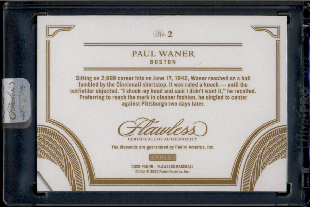 DELETE 180940 2025 Panini Flawless 3000 Hit Club 2 Paul Waner Triple Diamond Gem 1/25
