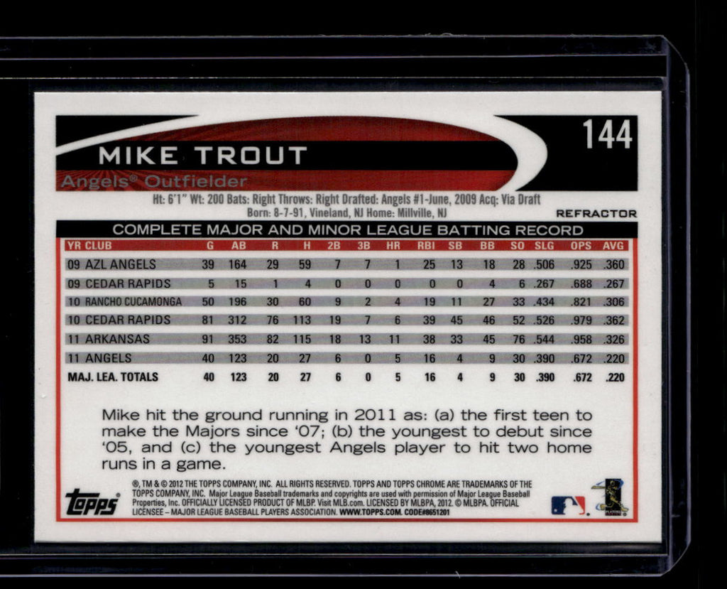DELETE 180943 2012 Topps Chrome Purple Refractor 144 Mike Trout
