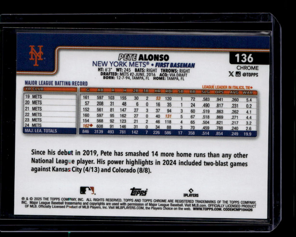 DELETE 180946 2025 Topps Chrome Black Refractor 136 Pete Alonso 2/10