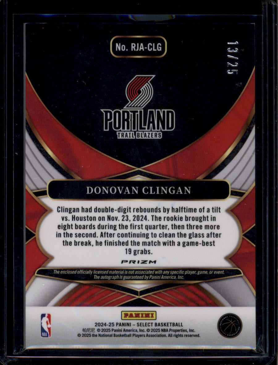 DELETE 180951 2024-25 Select Autographs Tie-Dye Prizms 26 Donovan Clingan RC Patch Auto 13/25