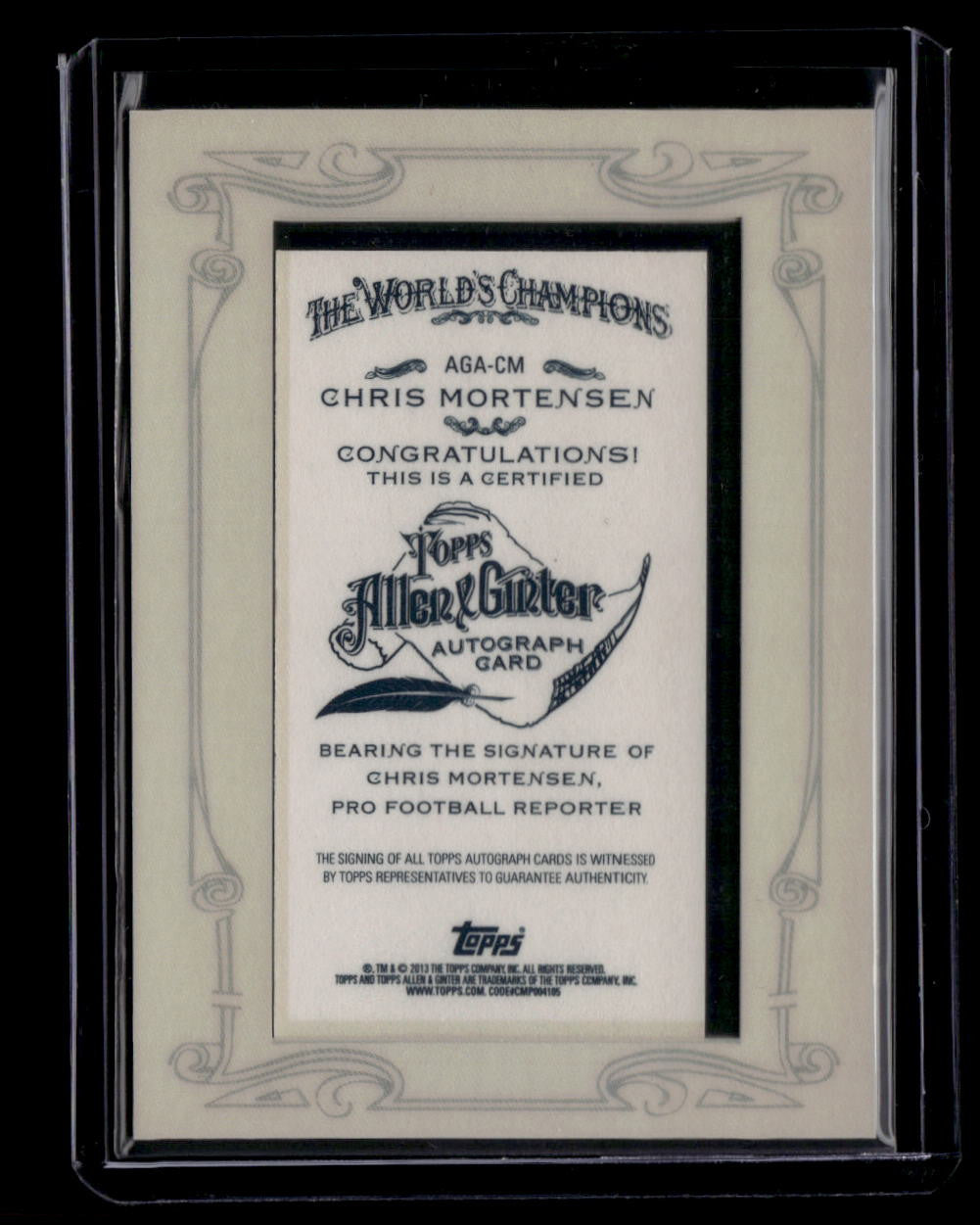 DELETE 180959 2013 Topps Allen and Ginter Autographs CM Chris Mortensen Auto