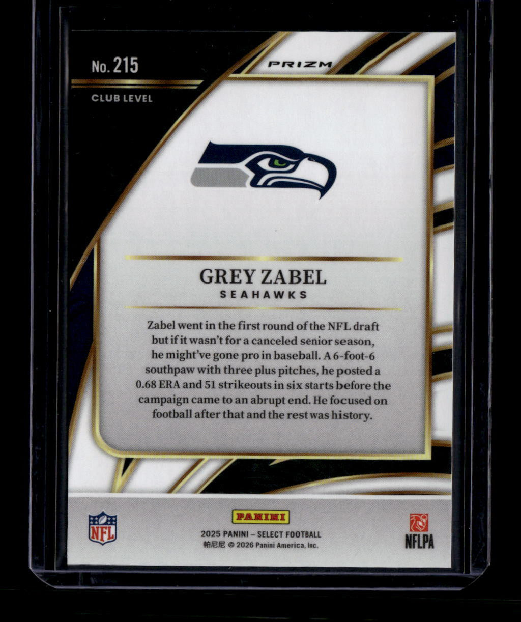 DELETE 180963 2025 Select Prizm Zebra Shock Refractor 215 Grey Zabel Rookie Club Level