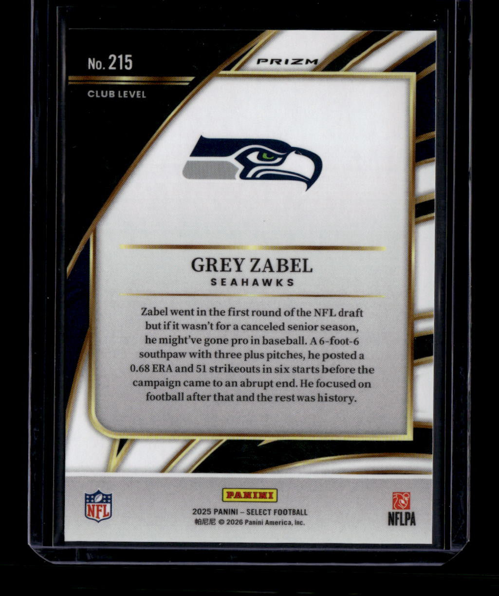 DELETE 180963 2025 Select Prizm Zebra Shock Refractor 215 Grey Zabel Rookie Club Level