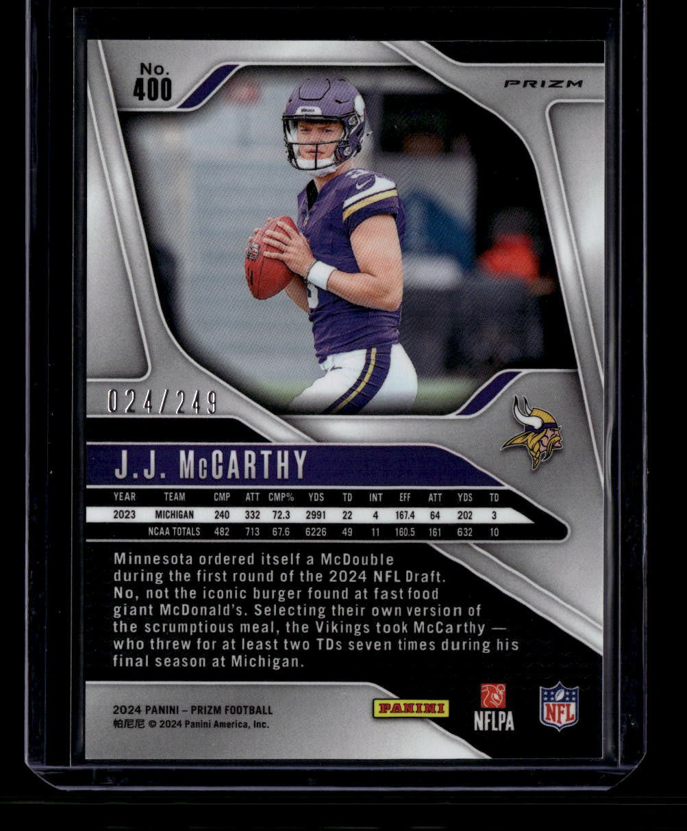 DELETE 180964 2024 Panini Prizm Prizms Orange Refractor 400 J. J. McCarthy Rookie 24/249