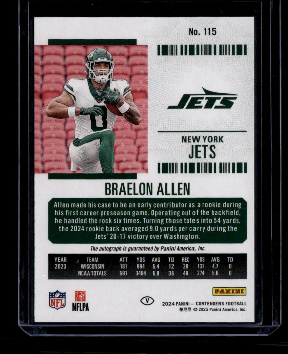 DELETE 180970 2024 Panini Contenders Variation Cracked Ice 115 Braelon Allen Rookie Auto 23/23
