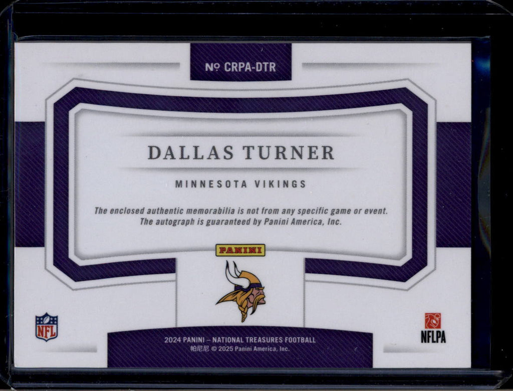 DELETE 180971 2024 National Treasures Crossover Autograph Dallas Turner RC Patch Auto 12/25