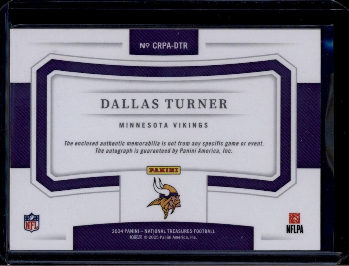 DELETE 180971 2024 National Treasures Crossover Autograph Dallas Turner RC Patch Auto 12/25