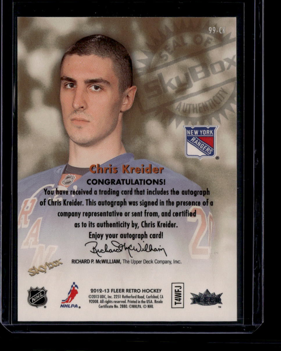 DELETE 180985 2012-13 Fleer Retro Autographics 1999 99ck Chris Kreider Rookie Auto
