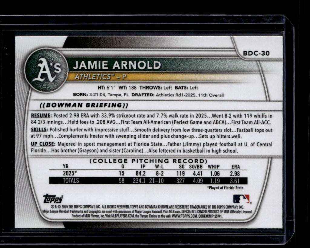 DELETE 181003 2025 Bowman Chrome Draft Etched in Glass Variations bdc30 Jamie Arnold Rookie