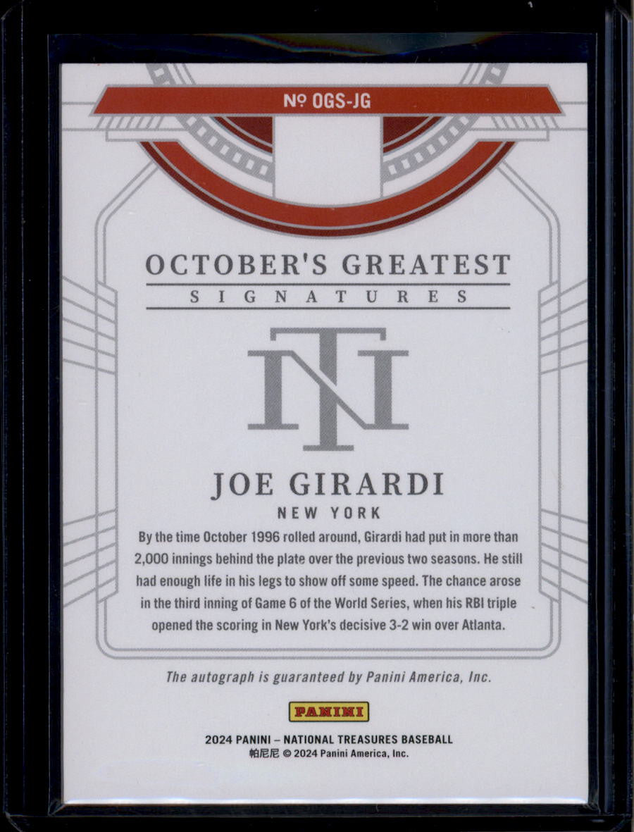 DELETE 181010 2024 Panini National Treasures October's Greatest Signature Joe Girardi Auto 4/5