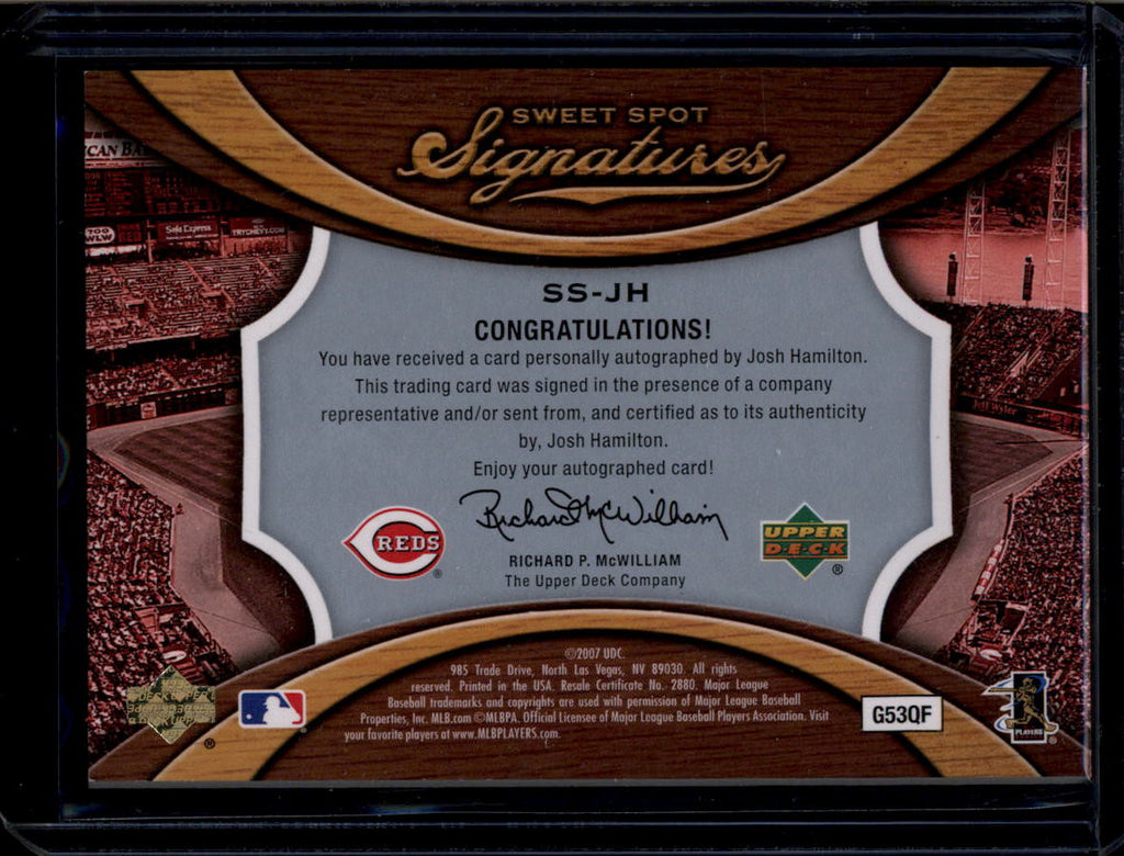 DELETE 181016 2007 Sweet Spot Signatures Black Bat Barrel Silver Ink Josh Hamilton RC Auto /15