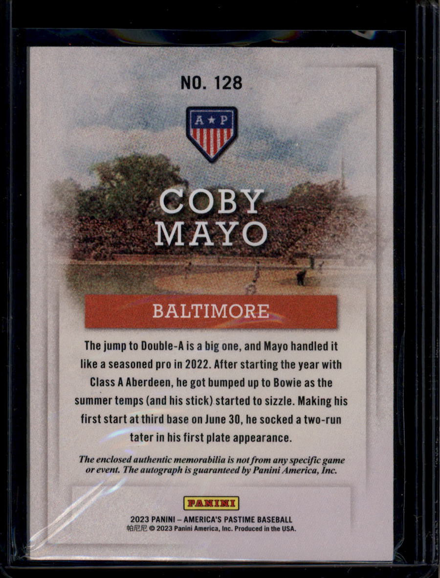 DELETE 181018 2023 Panini Chronicles America's Pastime Red 128 Coby Mayo Rookie Patch Auto /10