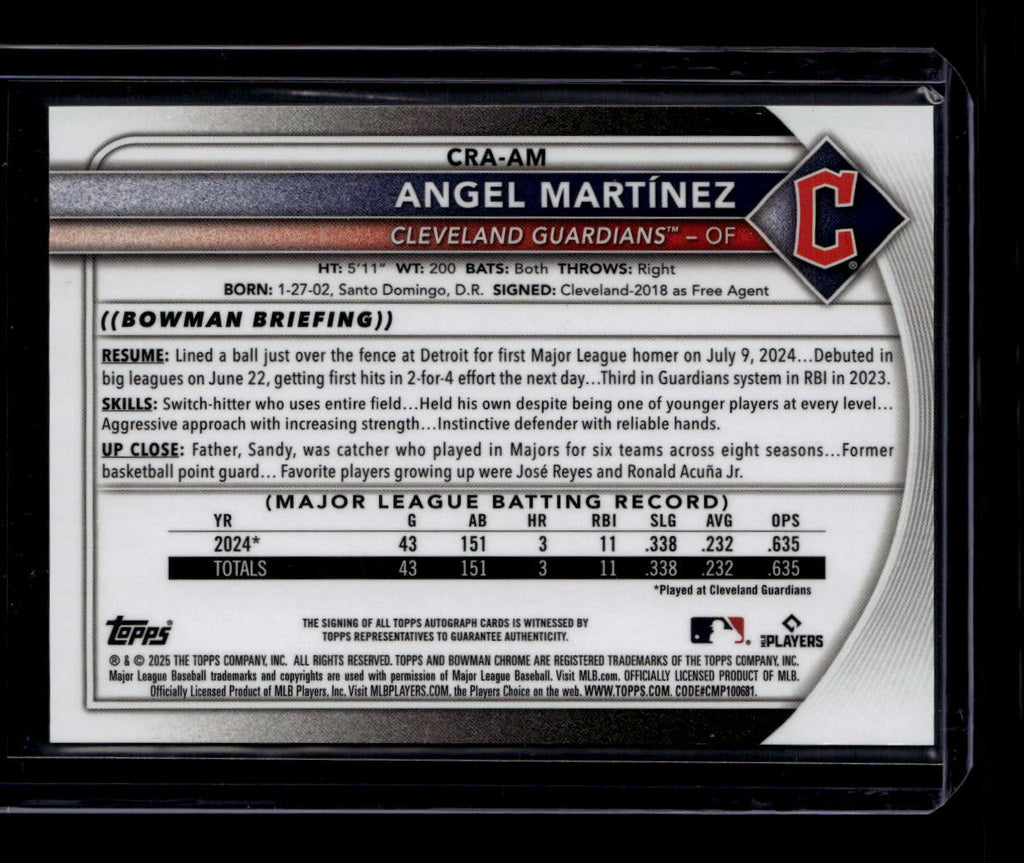 DELETE 181024 2025 Bowman Chrome Rookie Autographs Gold Refractor Angel Martinez RC Auto 10/50