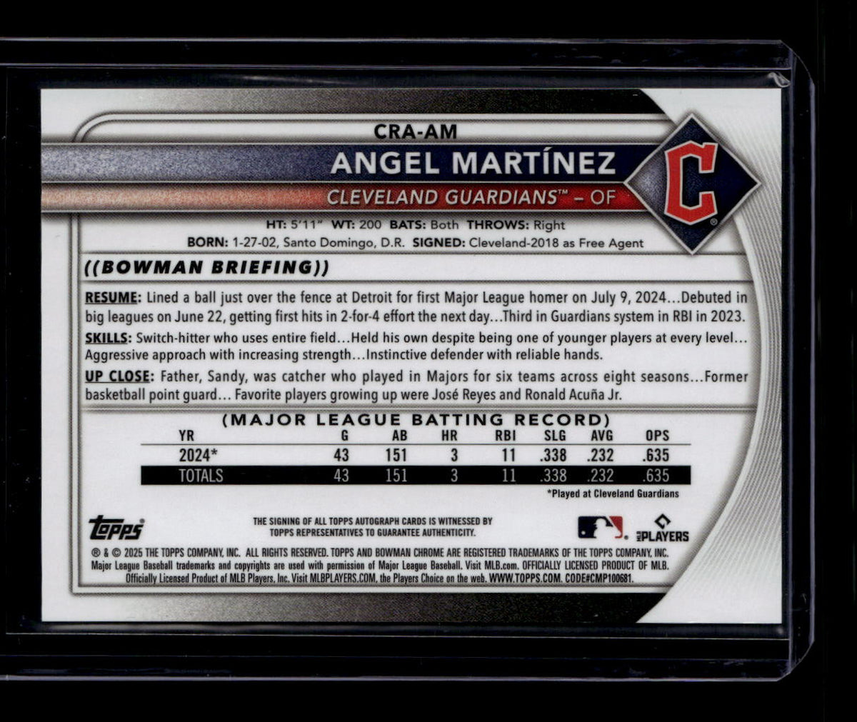 DELETE 181024 2025 Bowman Chrome Rookie Autographs Gold Refractor Angel Martinez RC Auto 10/50
