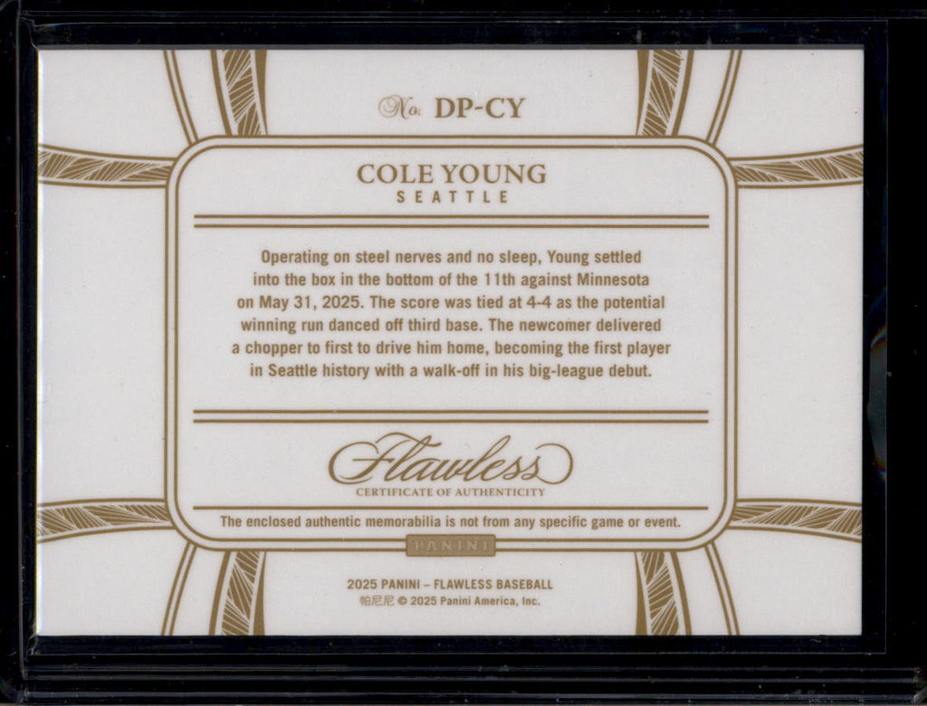 DELETE 181033 2025 Panini Flawless Dual Patches Sapphire 11 Cole Young Rookie Dual Patch 14/15