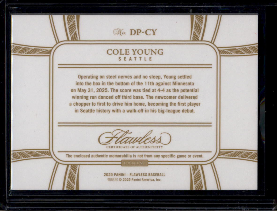 DELETE 181033 2025 Panini Flawless Dual Patches Sapphire 11 Cole Young Rookie Dual Patch 14/15