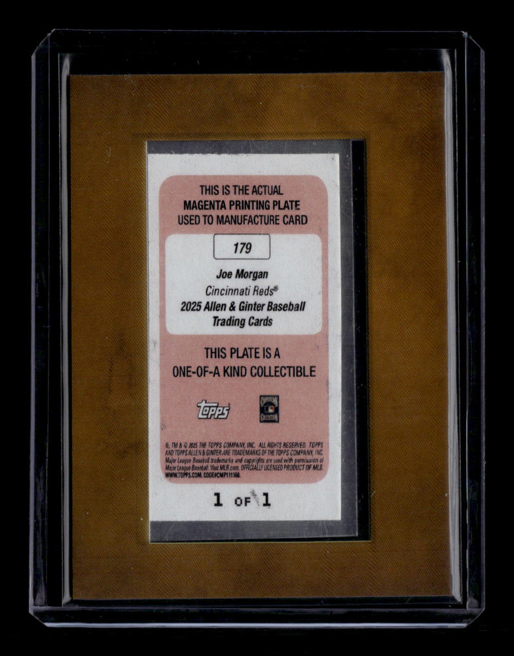 DELETE 181035 2025 Topps Allen and Ginter Mini Framed Printing Plate 179 Joe Morgan 1/1