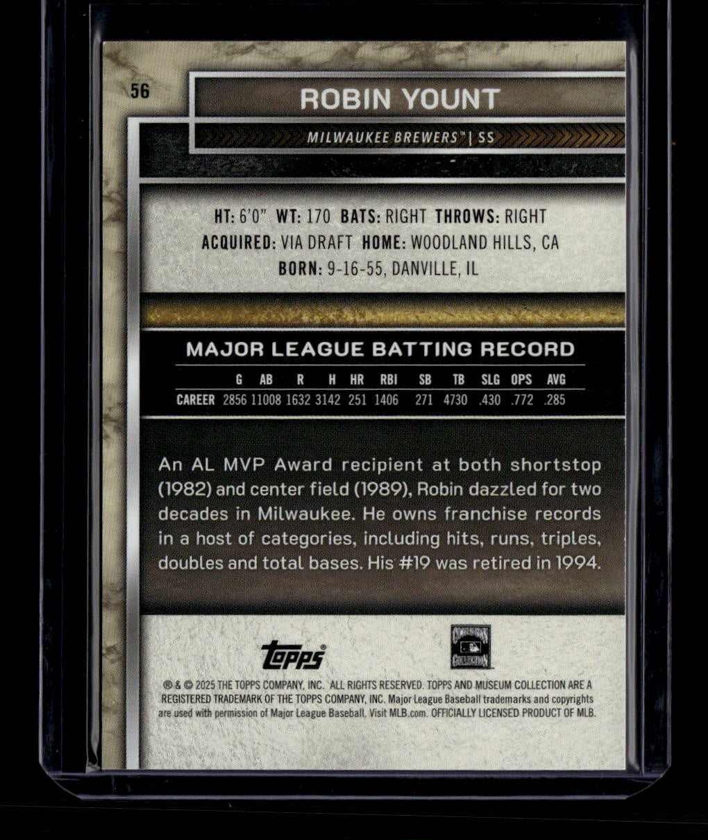 DELETE 181036 2025 Topps Museum Collection Diamond 56 Robin Yount 4/5