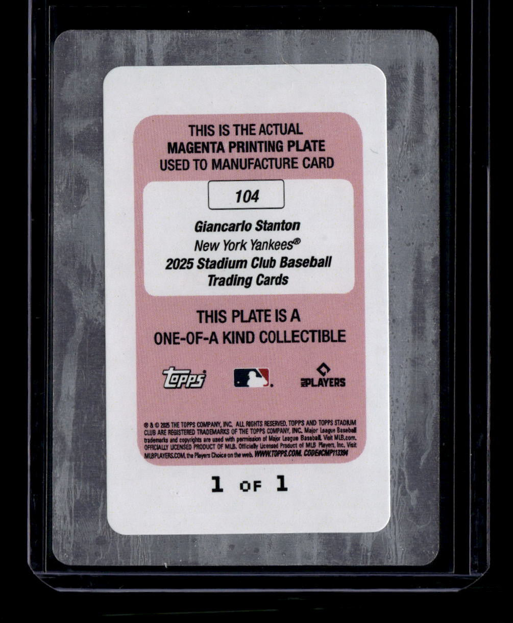 DELETE 181041 2025 Stadium Club Printing Plate Magenta 104 Giancarlo Stanton 1/1