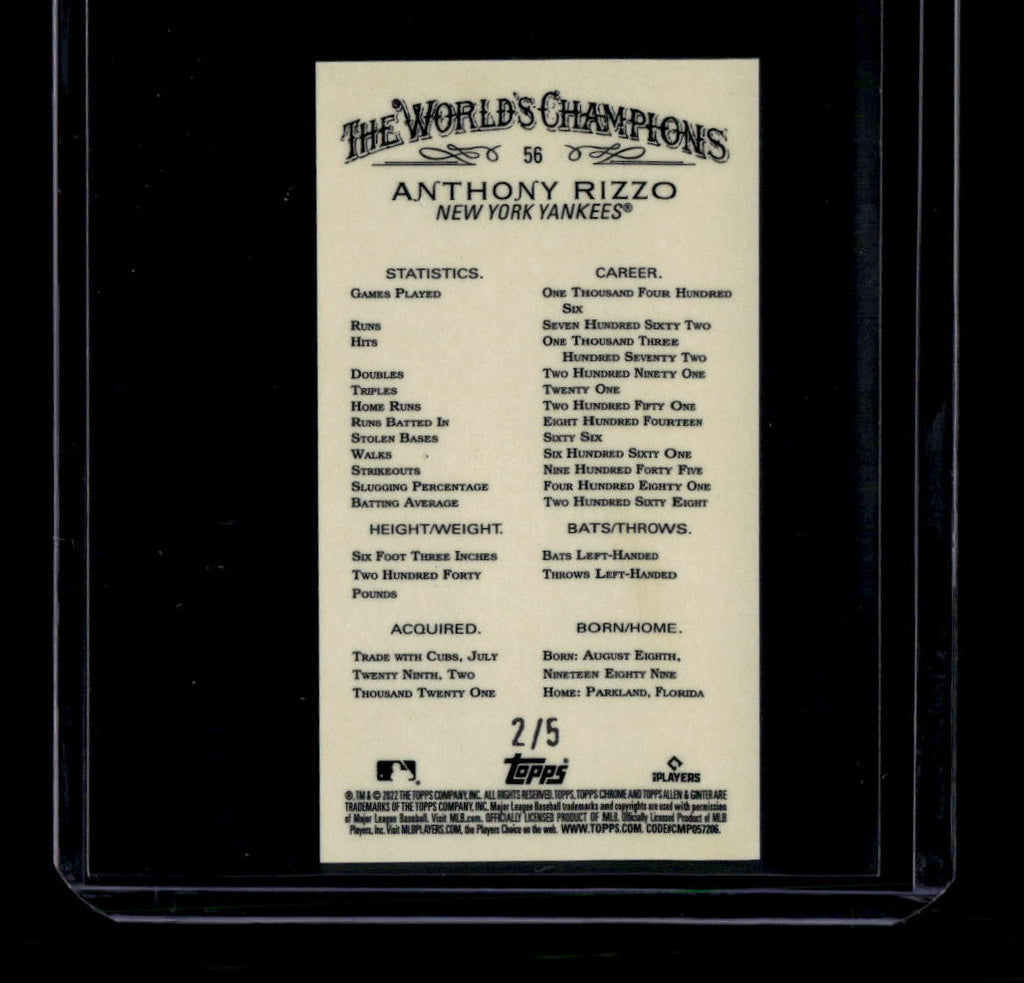 DELETE 181042 2022 Topps Allen and Ginter Chrome Mini Red Refractor 56 Anthony Rizzo 2/5