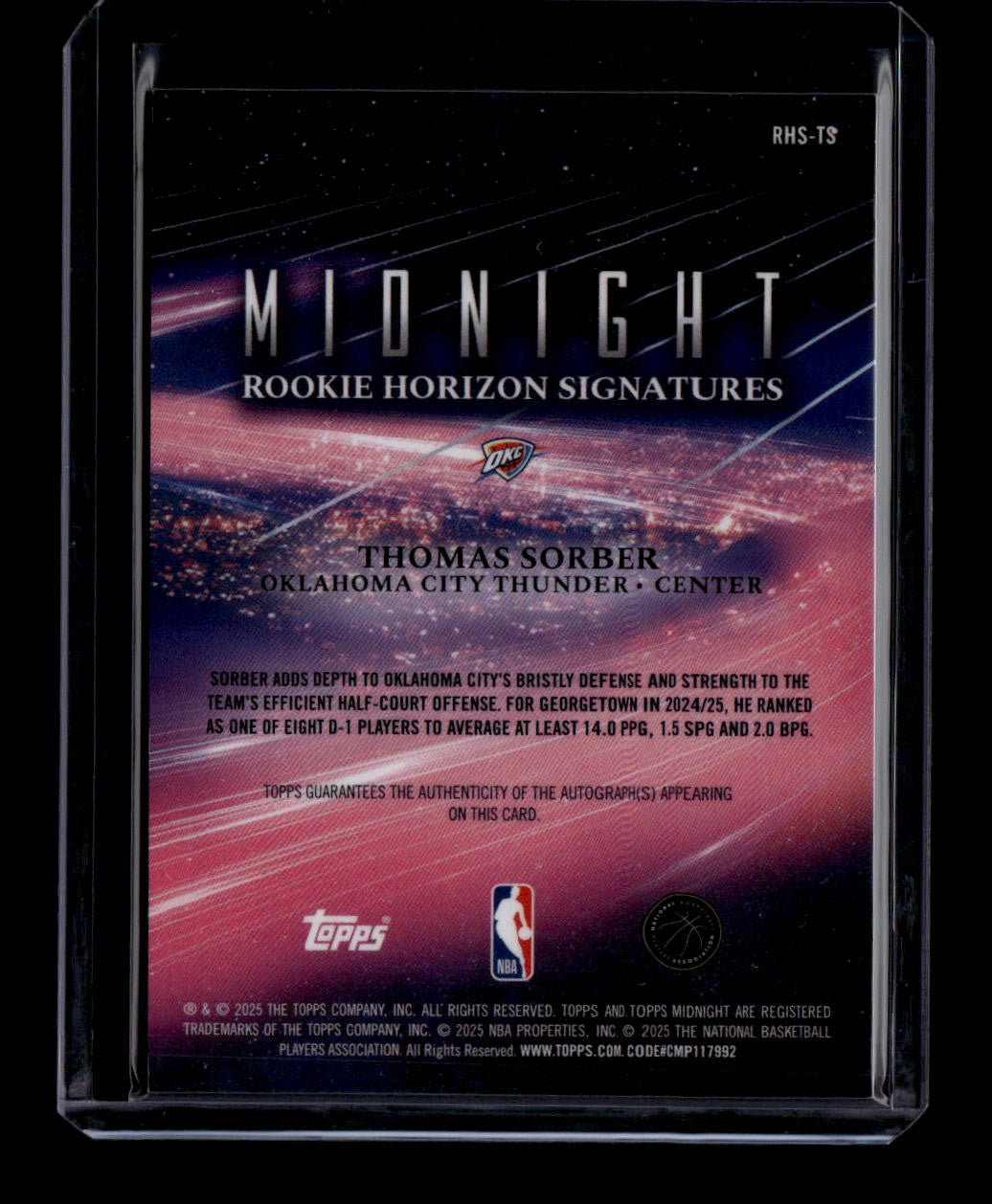 DELETE 181046 2025-26 Topps Midnight Horizon Signatures Equinox Thomas Sorber RC Auto 9/20