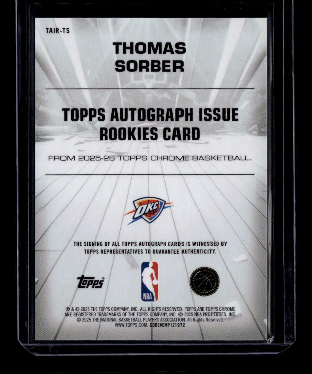 DELETE 181047 2025-26 Topps Chrome Autograph Issue Orange Refractor Thomas Sorber RC Auto 7/25