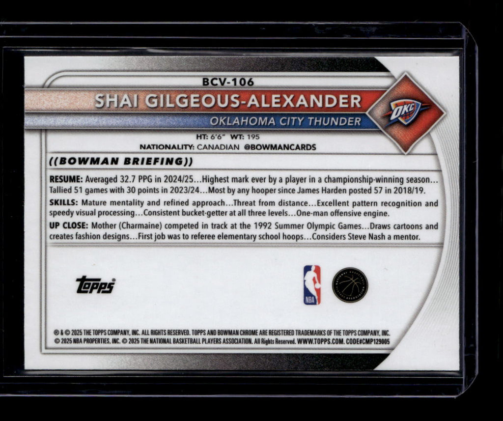 DELETE 181051 2025-26 Bowman Chrome Blue Shimmer Refractor Shai Gilgeous-Alexander 141/150