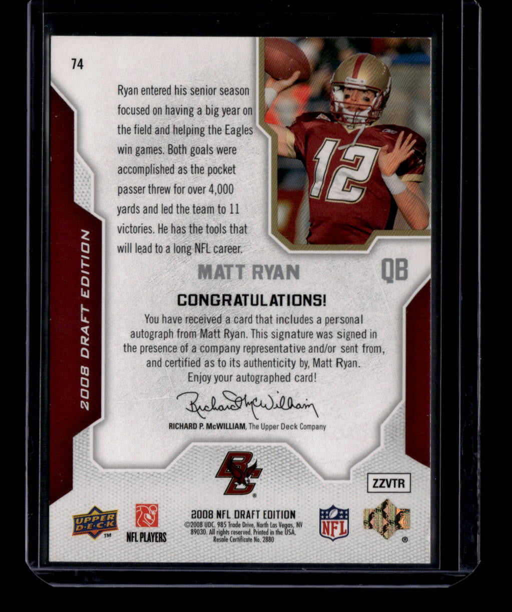 DELETE 181054 2008 Upper Deck Draft Edition Autographs Gold 74 Matt Ryan Rookie Auto 12/25