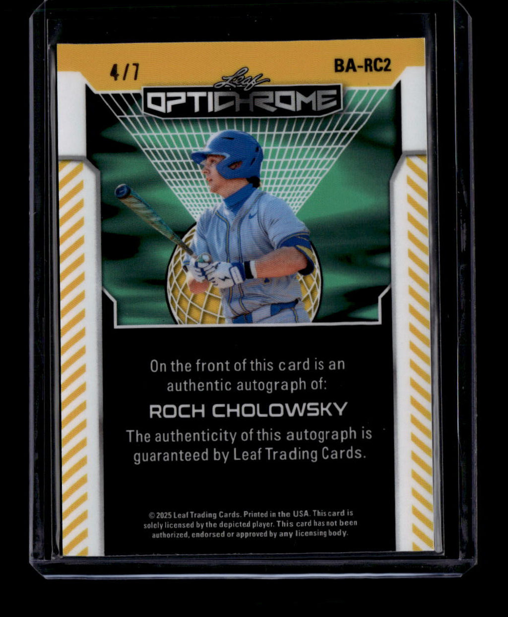 DELETE 181080 2025 Leaf Optichrome Blue Lava barc2 Roch Cholowsky Rookie Auto 4/7