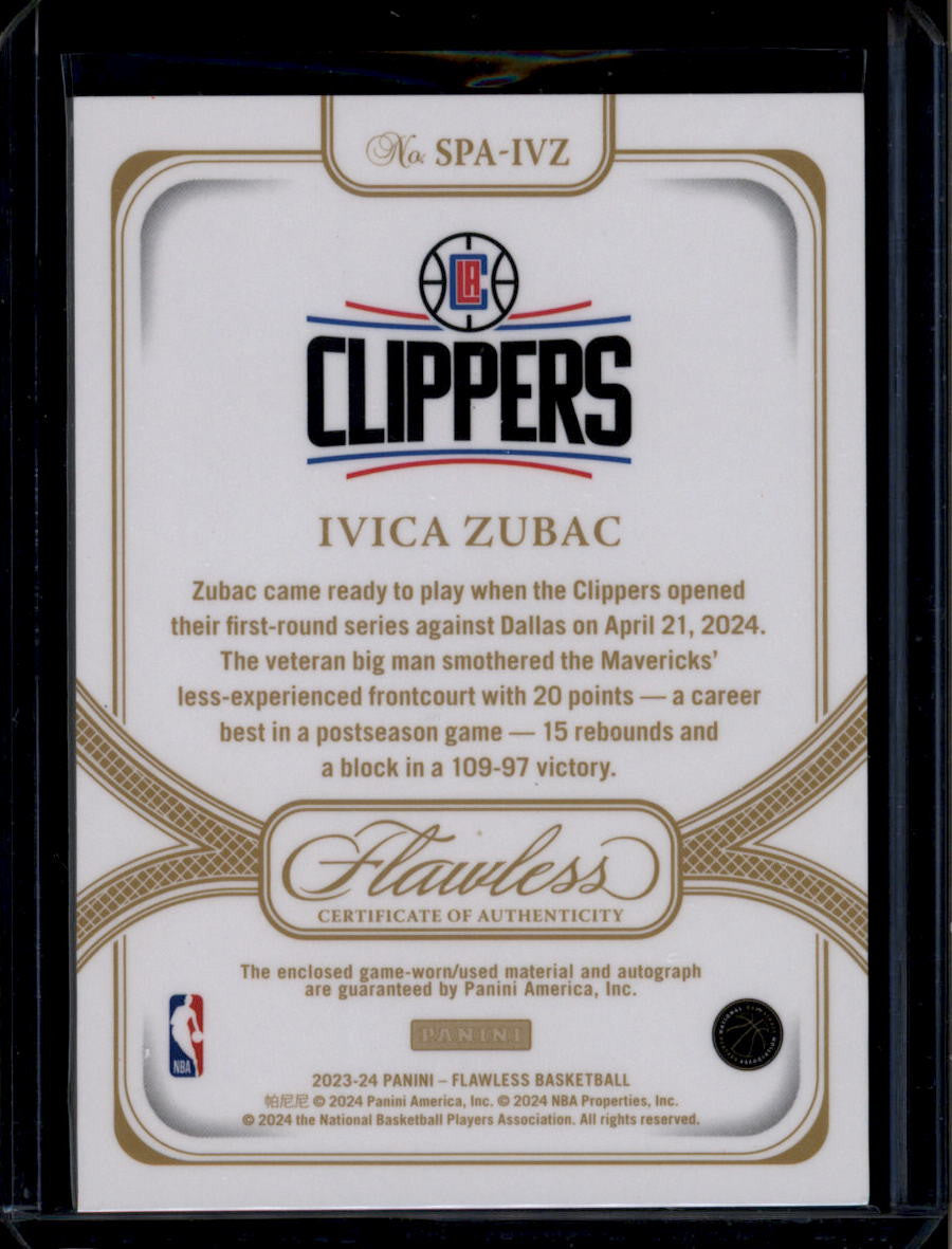 DELETE 181087 2023-24 Panini Flawless Signature Prime Materials 11 Ivica Zubac Patch Auto 5/10