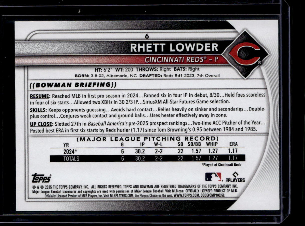 DELETE 181102 2025 Bowman Red 6 Rhett Lowder Rookie 1/5