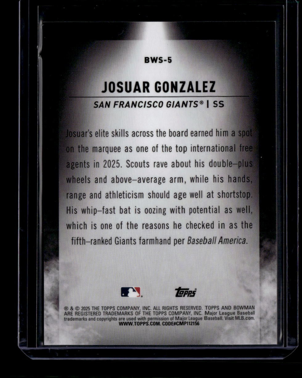 DELETE 181103 2025 Bowman Chrome Bowman Spotlights bws5 Josuar Gonzalez Rookie